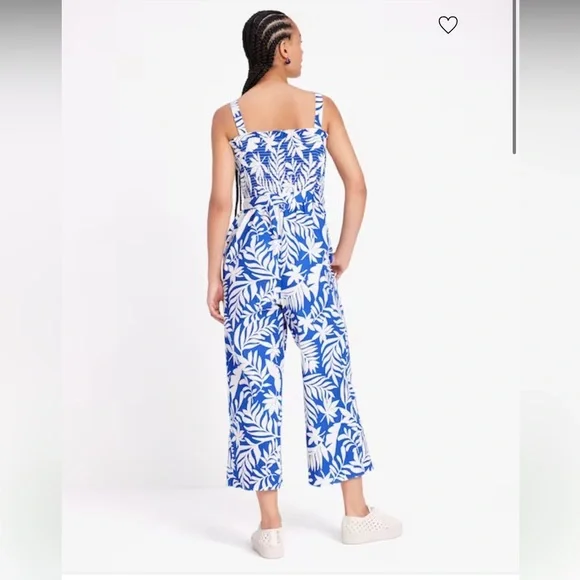 Tropical foliage smocked jumpsuits - Picture 3 of 6